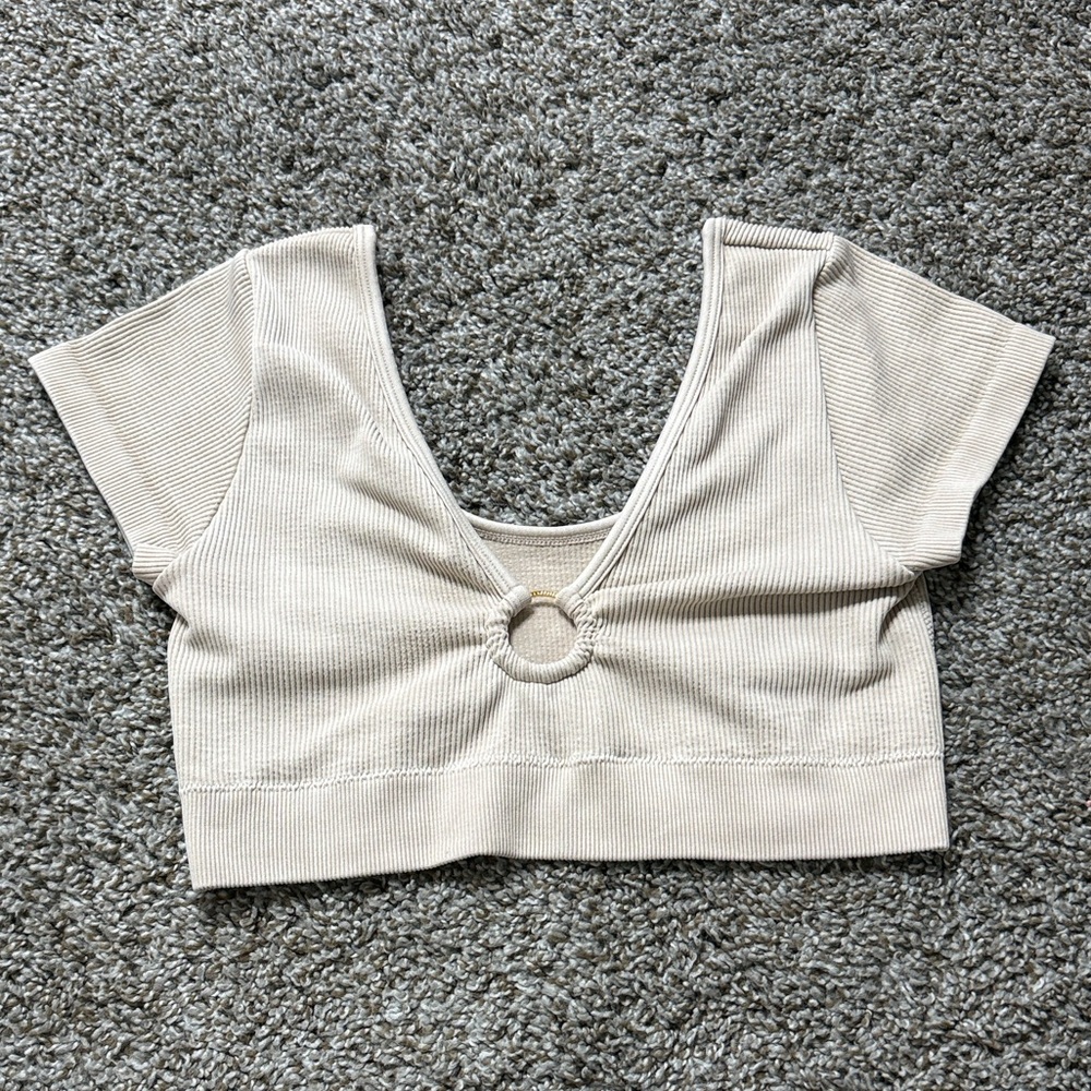 Aerie Beige Ribbed Crop Top Size M but can fit Small